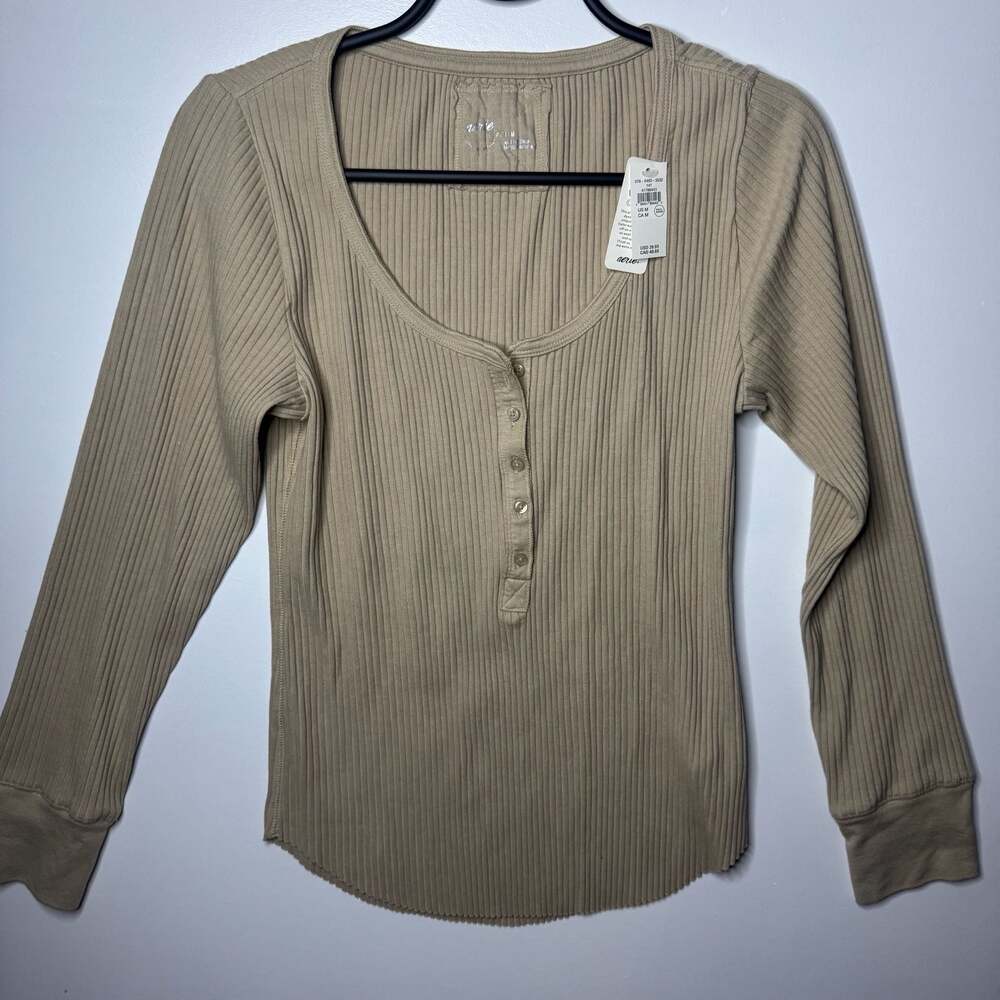 Aerie Essential Henley Medium Long Sleeve Ribbed Layering Top NWT - Picture 5 of 15